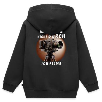 FILMKAMERA DREHE NICHT DURCH ICH FILME - Kinder Premium Organic Zip Hoodie - Schwarz - Hinten - AI Model Kid Male (0cm)