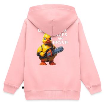 SCHON WIEDER ALLES AM ARSCH - Kinder Premium Organic Zip Hoodie - Rosa - Hinten - AI Model Kid Female (0cm)