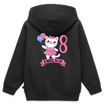 Motif d’anniversaire de chat enfin 8 ans fille - Sweat Premium à capuche zippé enfant bio - noir - Dos - AI Model Kid Male (0cm)