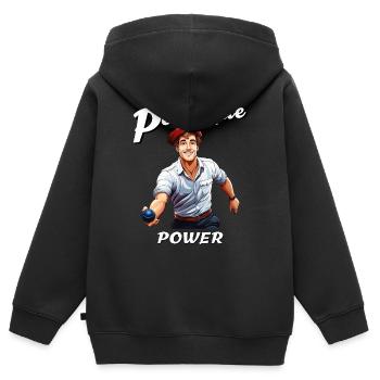 PUISSANCE DE LA PÉTANQUE - Sweat Premium à capuche zippé enfant bio - noir - Dos - AI Model Kid Male (0cm)