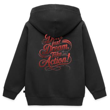 NE VOUS CONTENTEZ PAS DE RÊVER, PASSEZ À L’ACTION ! - Sweat Premium à capuche zippé enfant bio - noir - Dos - AI Model Kid Male (0cm)