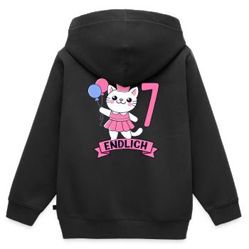 Cat Birthday Motif Finally 7 Years Girl - Kids Premium Organic Zip-up Hoodie - black - Back - AI Model Kid Male (0cm)