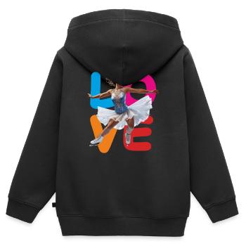 EISKUNSTLAUF LOVE - Kinder Premium Organic Zip Hoodie - Schwarz - Hinten - AI Model Kid Male (0cm)