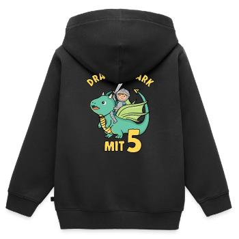 Ritter & Drache Geburtstagsmotiv 5 Jahre Jungen - Kinder Premium Organic Zip Hoodie - Schwarz - Hinten - AI Model Kid Male (0cm)