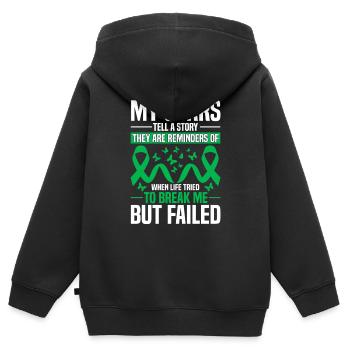 Meine Narben erzählen eine Geschichte Green Ribbon Nierenerkrankung - Kinder Premium Organic Zip Hoodie - Schwarz - Hinten - AI Model Kid Male (0cm)