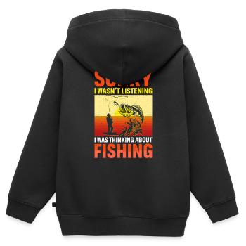 Thinking About Fishing - Kinder Premium Organic Zip Hoodie - Schwarz - Hinten - AI Model Kid Male (0cm)