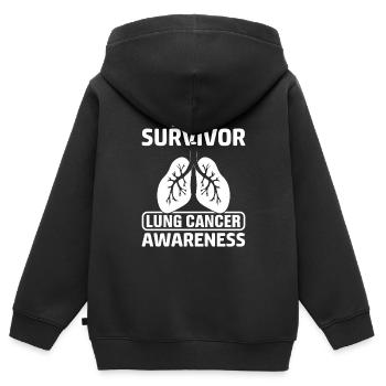 Survivant du cancer du poumon Ruban blanc Poumon pulmonaire - Sweat Premium à capuche zippé enfant bio - noir - Dos - AI Model Kid Male (0cm)