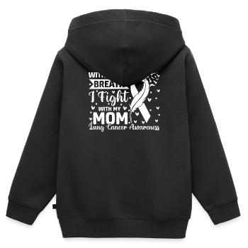 Je me bats avec ma maman cancer du poumon ruban blanc poumon - Sweat Premium à capuche zippé enfant bio - noir - Dos - AI Model Kid Male (0cm)