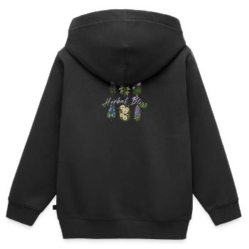 Collection botanique Herbal Bliss - Sweat Premium à capuche zippé enfant bio - noir - Dos - AI Model Kid Male (0cm)
