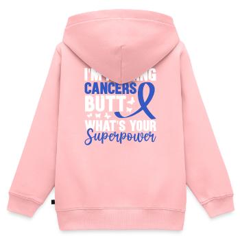Je donne des coups de pied aux cancers Cul Ruban bleu Drôle côlon - Sweat Premium à capuche zippé enfant bio - rose - Dos - AI Model Kid Female (0cm)
