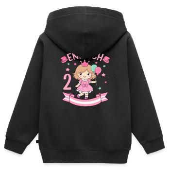 Chemise d’anniversaire princesse enfin 2 ans fille - Sweat Premium à capuche zippé enfant bio - noir - Dos - AI Model Kid Male (0cm)