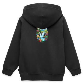 Cascade Floral Vista - Sweat Premium à capuche zippé enfant bio - noir - Dos - AI Model Kid Male (0cm)
