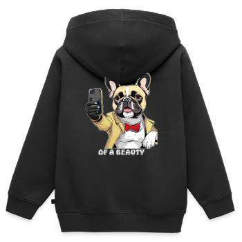 CHIEN SMARTPHONE IMAGE D’UNE BEAUTÉ - Sweat Premium à capuche zippé enfant bio - noir - Dos - AI Model Kid Male (0cm)