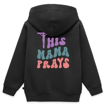 Cette maman prie - Sweat Premium à capuche zippé enfant bio - noir - Dos - AI Model Kid Male (0cm)