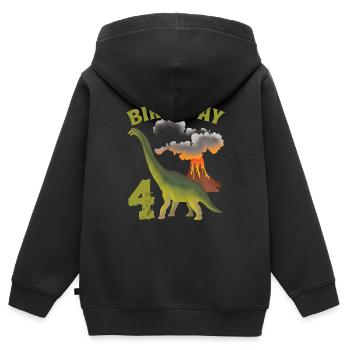 4 ans anniversaire garçon Dino Volcano - 4ème - Sweat Premium à capuche zippé enfant bio - noir - Dos - AI Model Kid Male (0cm)