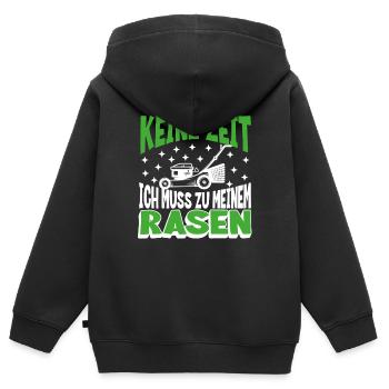 Keine Zeit, ich muss zu meinem Rasen - Kinder Premium Organic Zip Hoodie - Schwarz - Hinten - AI Model Kid Male (0cm)