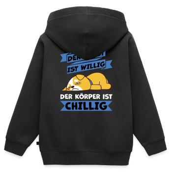 frisson corporel haha je me pisse - Sweat Premium à capuche zippé enfant bio - noir - Dos - AI Model Kid Male (0cm)