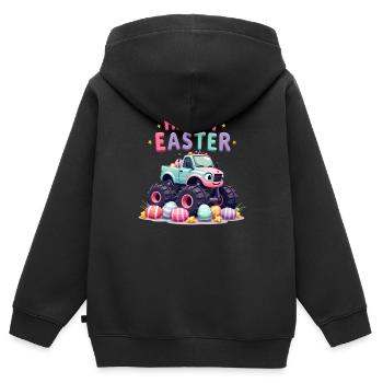 Garçons Happy Easter Monster Truck Oeufs de Pâques - Sweat Premium à capuche zippé enfant bio - noir - Dos - AI Model Kid Male (0cm)