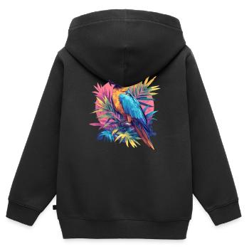 Perroquet Perroquet Perroquet - Sweat Premium à capuche zippé enfant bio - noir - Dos - AI Model Kid Male (0cm)