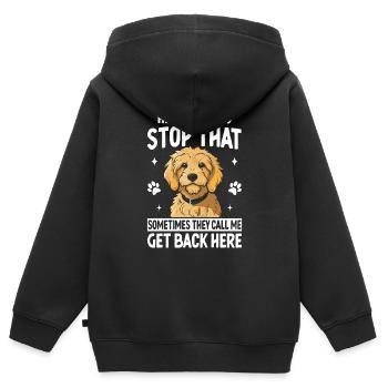 Hallo, mein Name ist Stop That Funny Golden Doodle Welpe - Kinder Premium Organic Zip Hoodie - Schwarz - Hinten - AI Model Kid Male (0cm)