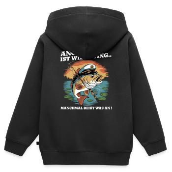 Angeln ist wie Dating - Lustiges Fischer Angler - Kinder Premium Organic Zip Hoodie - Schwarz - Hinten - AI Model Kid Male (0cm)