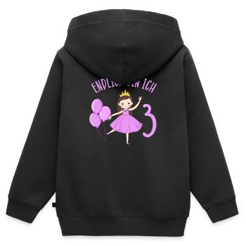 Chemise d’anniversaire princesse enfin 3 ans fille - Sweat Premium à capuche zippé enfant bio - noir - Dos - AI Model Kid Male (0cm)