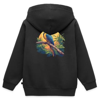 Perroquet Perroquet Perroquet - Sweat Premium à capuche zippé enfant bio - noir - Dos - AI Model Kid Male (0cm)