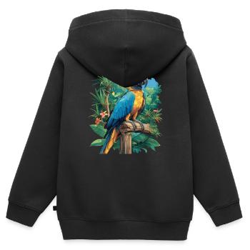 Perroquet Perroquet Perroquet - Sweat Premium à capuche zippé enfant bio - noir - Dos - AI Model Kid Male (0cm)