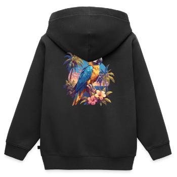 Perroquet Perroquet Perroquet - Sweat Premium à capuche zippé enfant bio - noir - Dos - AI Model Kid Male (0cm)