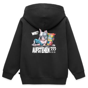 Französische Bulldogge: Wie? Aufstehen??? - Kinder Premium Organic Zip Hoodie - Schwarz - Hinten - AI Model Kid Male (0cm)