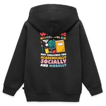 Achtung Homeschool Kind Kann Dich Akademisch, - Kinder Premium Organic Zip Hoodie - Schwarz - Hinten - AI Model Kid Male (0cm)