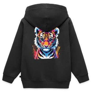 Bunter Tigerjunges – Pop Art Tiermotiv - Kinder Premium Organic Zip Hoodie - Schwarz - Hinten - AI Model Kid Male (0cm)