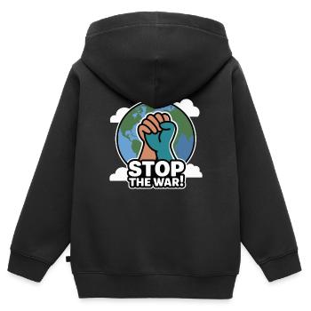 STOP THE WAR - Kids Premium Organic Zip-up Hoodie - black - Back - AI Model Kid Male (0cm)