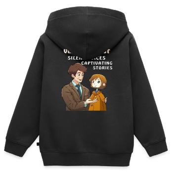 BAUCHREDNER SILENT VOICES CAPTIVATING STORIES - Kinder Premium Organic Zip Hoodie - Schwarz - Hinten - AI Model Kid Male (0cm)