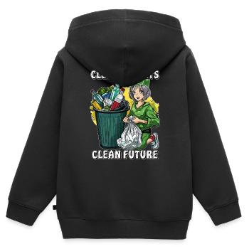 RUES PROPRES, FUTURE POUBELLE PROPRE AVENIR - Sweat Premium à capuche zippé enfant bio - noir - Dos - AI Model Kid Male (0cm)