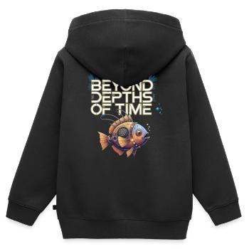 Beyond Depths of Time Steampunk Fish Design - Kids Premium Organic Zip-up Hoodie - black - Back - AI Model Kid Male (0cm)