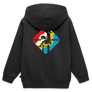 Cheval de loisir - Cheval de loisir - Équitation - Cadeau - Sweat Premium à capuche zippé enfant bio - noir - Dos - AI Model Kid Male (0cm)