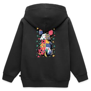 Bunter Geometrischer Tiermuster Patchwork-Look - Kinder Premium Organic Zip Hoodie - Schwarz - Hinten - AI Model Kid Male (0cm)