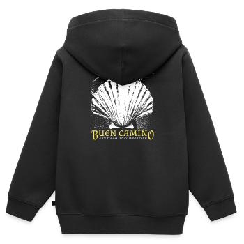 Buen Camino, coquille Saint-Jacques-de-Compostelle - Sweat Premium à capuche zippé enfant bio - noir - Dos - AI Model Kid Male (0cm)