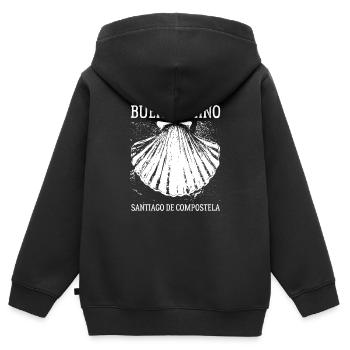 Buen Camino, coquille Saint-Jacques-de-Compostelle - Sweat Premium à capuche zippé enfant bio - noir - Dos - AI Model Kid Male (0cm)