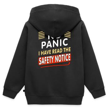 NO PANIC - Kinder Premium Organic Zip Hoodie - Schwarz - Hinten - AI Model Kid Male (0cm)