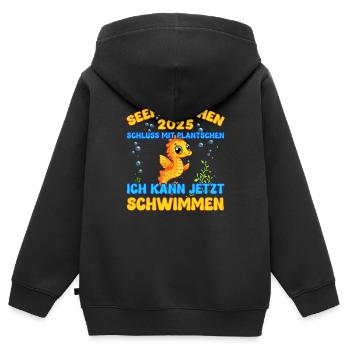 Seepferdchen bestanden 2025 Kinder Geschenkidee - Kinder Premium Organic Zip Hoodie - Schwarz - Hinten - AI Model Kid Male (0cm)