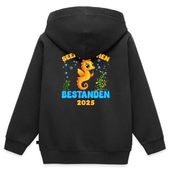 Seepferdchen bestanden 2025 - Kinder Premium Organic Zip Hoodie - Schwarz - Hinten - AI Model Kid Male (0cm)