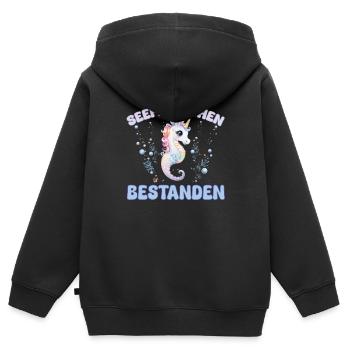Mädchen Seepferdchen bestanden Kinder - Kinder Premium Organic Zip Hoodie - Schwarz - Hinten - AI Model Kid Male (0cm)