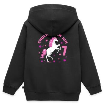 Cheval de 7 ans Enfin je suis 7 filles 7. - Sweat Premium à capuche zippé enfant bio - noir - Dos - AI Model Kid Male (0cm)