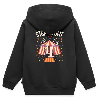 Fête d’anniversaire cirque - 4ème anniversaire garçon 4 ans - Sweat Premium à capuche zippé enfant bio - noir - Dos - AI Model Kid Male (0cm)