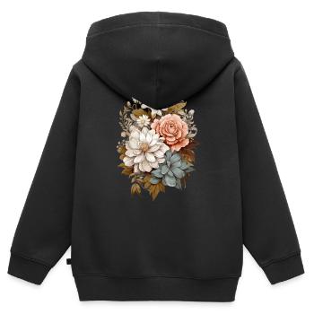 Fleurs délicates en pastel - Sweat Premium à capuche zippé enfant bio - noir - Dos - AI Model Kid Male (0cm)