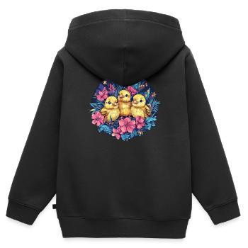 Poussins dans le nid de fleurs - Sweat Premium à capuche zippé enfant bio - noir - Dos - AI Model Kid Male (0cm)