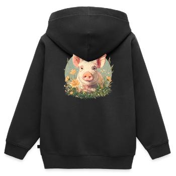 Cochon Cochon - Sweat Premium à capuche zippé enfant bio - noir - Dos - AI Model Kid Male (0cm)