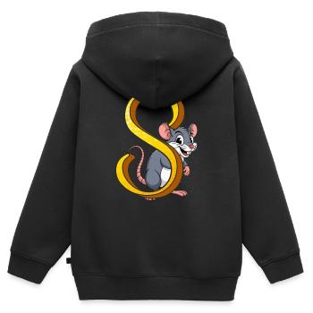 LETTRE S - Sweat Premium à capuche zippé enfant bio - noir - Dos - AI Model Kid Male (0cm)
